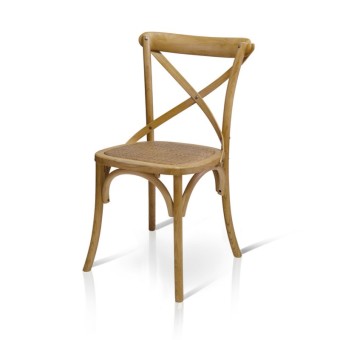 Chaise Felix en bois effet vieilli vintage, avec assise en rotin naturel, chaise x 4 pcs.