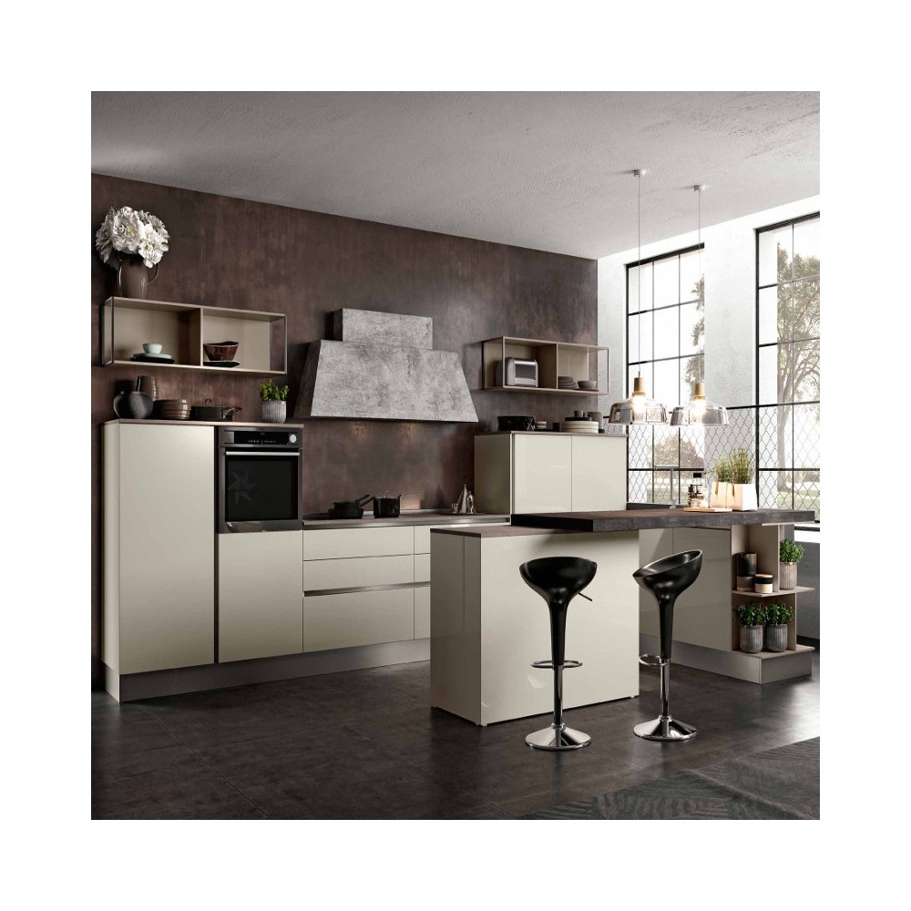 Ischia modular kitchen, peninsula with staggered