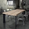 Basic fixed table in solid wood 4 or 6 cm thick, open knot, natural oak color, metal legs