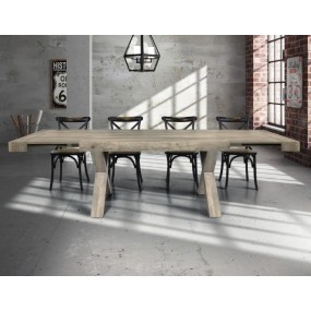 Extendable Keros table, in laminate with aged wood effect, laminate legs, solid wood structure