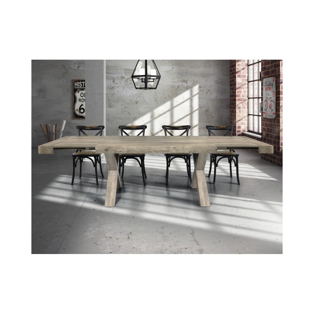 Extendable Keros table, in laminate with aged wood