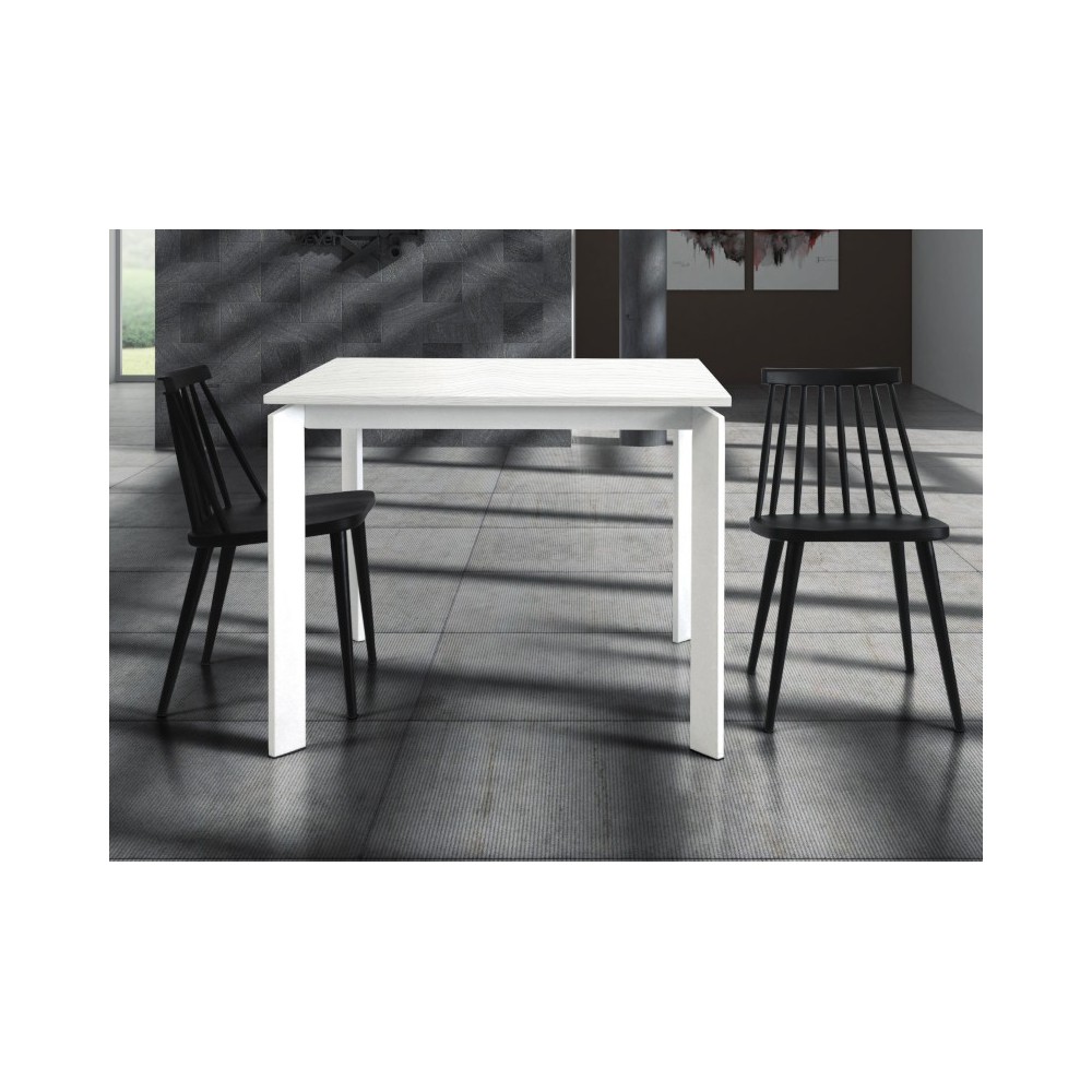 Tavolo Lipari allungabile, in laminato bianco frassinato, struttura e gambe in metallo
