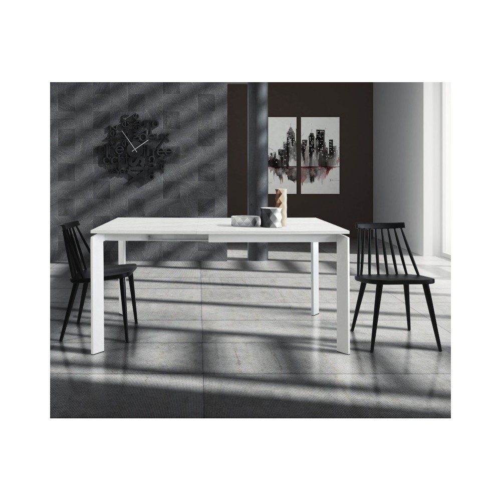 Lipari extendable table, in white ash laminate,