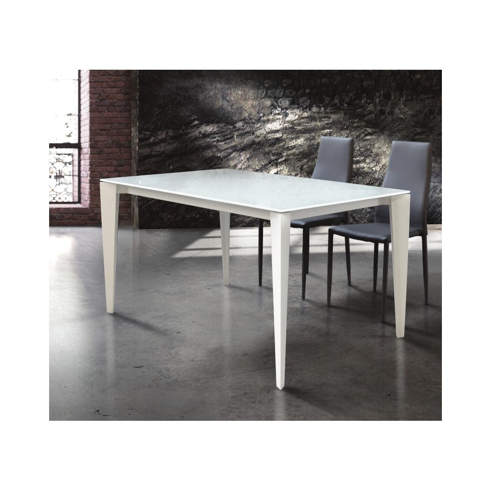Table extensible Azalea, plateau en verre trempé, structure en métal, coloris blanc