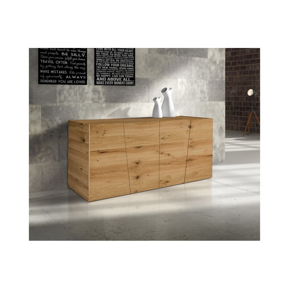 Flora sideboard in brushed knotted oak veneered wood, with four doors