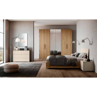 Chambre Katia, complète avec armoire avec miroir et lit avec meuble de rangement