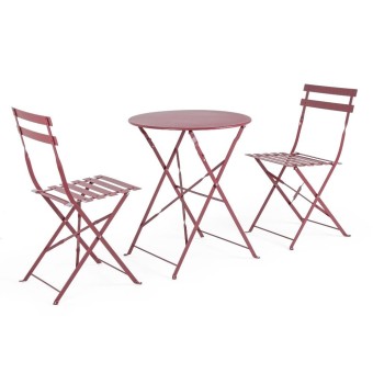 Ensemble table et 2 chaises d'extérieur Bistrot Wissant Scarlet en acier