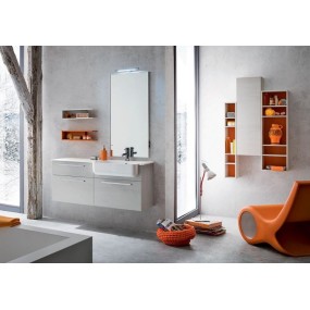 Salle de bain Alfio profondeur 35 cm, gain de place, coloris blanc, papaye