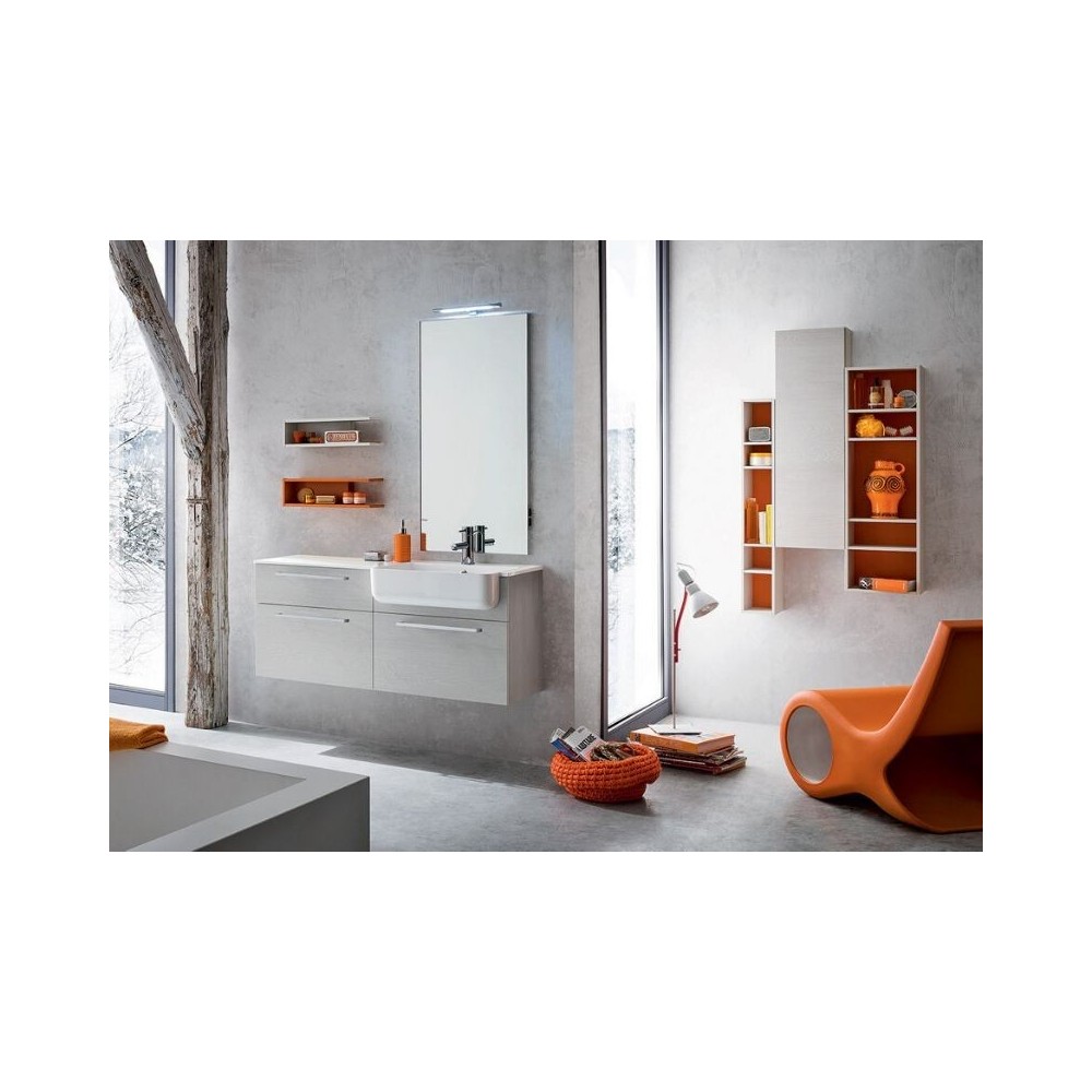 Salle de bain Alfio profondeur 35 cm, gain de place, coloris blanc, papaye