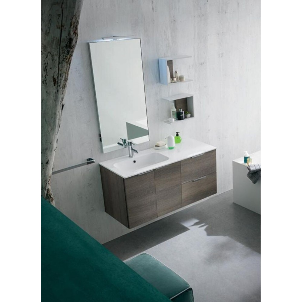 Salle de bain Palermo profondeur 50 cm, couleur Chêne Gris Foncé, Blanc Mat