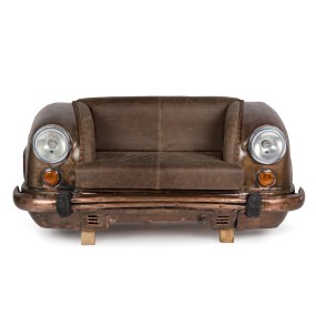 Ambassador 2 seater sofa with genuine buffalo leather seat, brown body color