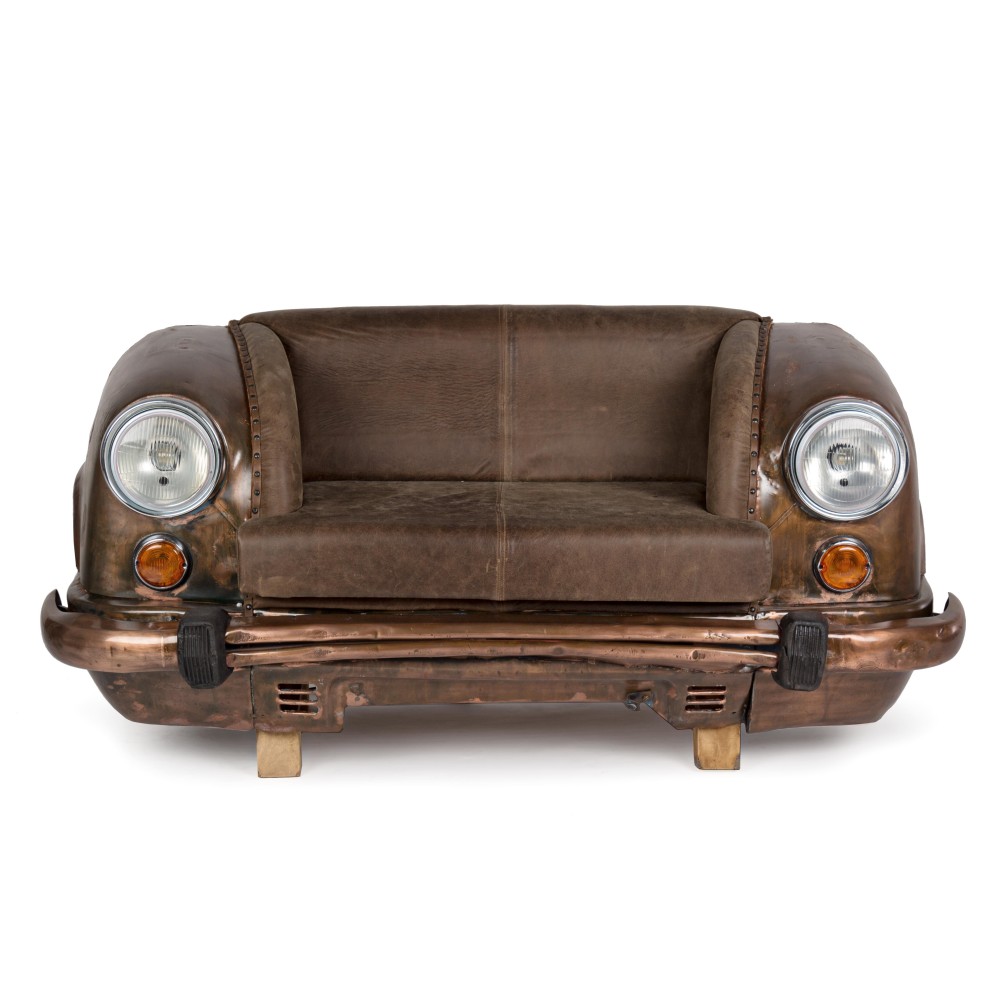 Canapé Ambassador 2 places avec assise en cuir de buffle véritable, couleur marron