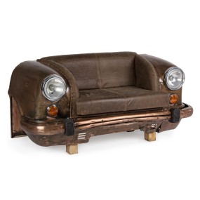 Canapé Ambassador 2 places avec assise en cuir de buffle véritable, couleur marron