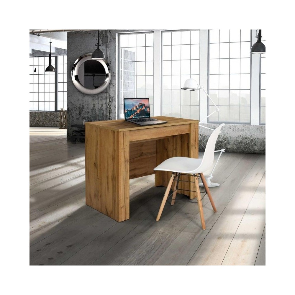 Elba console table with 4 extensions of 45 cm, melamine knotty oak finish