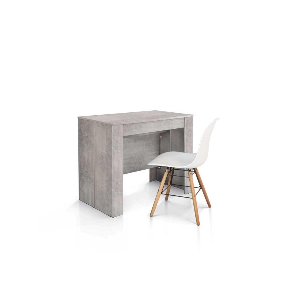 Table console Elba avec 4 rallonges de 45 cm, finition mélaminé beton