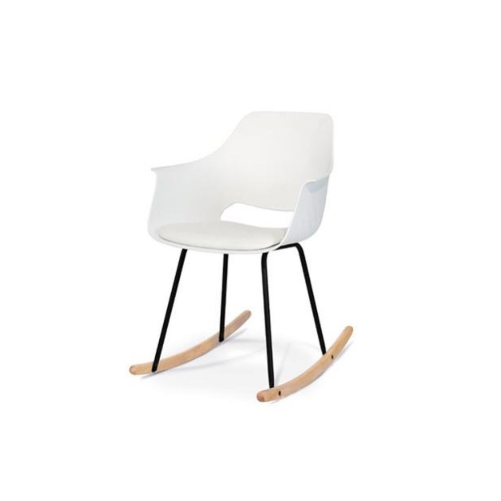 Rocking chair Ontario en polypropylène avec coussin en éco-cuir, coloris blanc, x 2 pcs