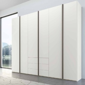Penta modern 6-door wardrobe with white lacquered drawers