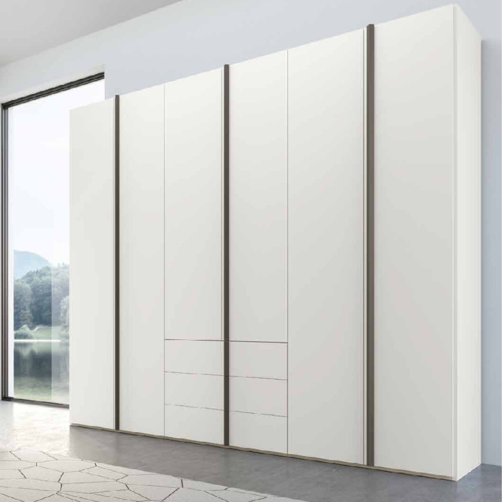 Penta armadio 6 ante moderno con cassetti laccato bianco