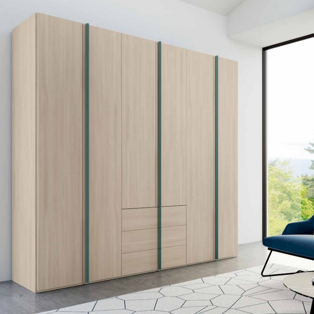 Penta armoire moderne 6 portes avec tiroirs en orme naturel