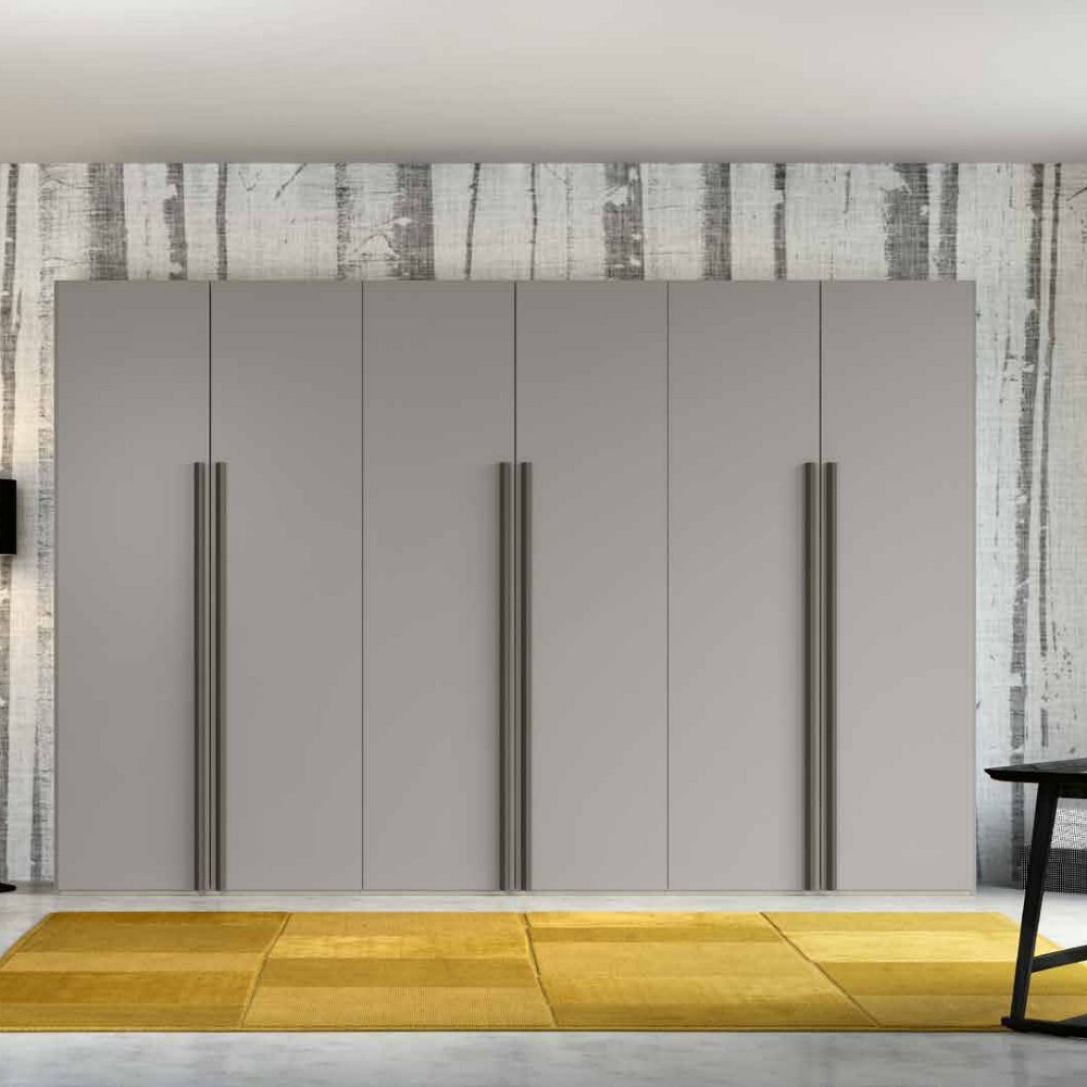 Penta wardrobe with 6 modern hinged doors in matt silk gray
