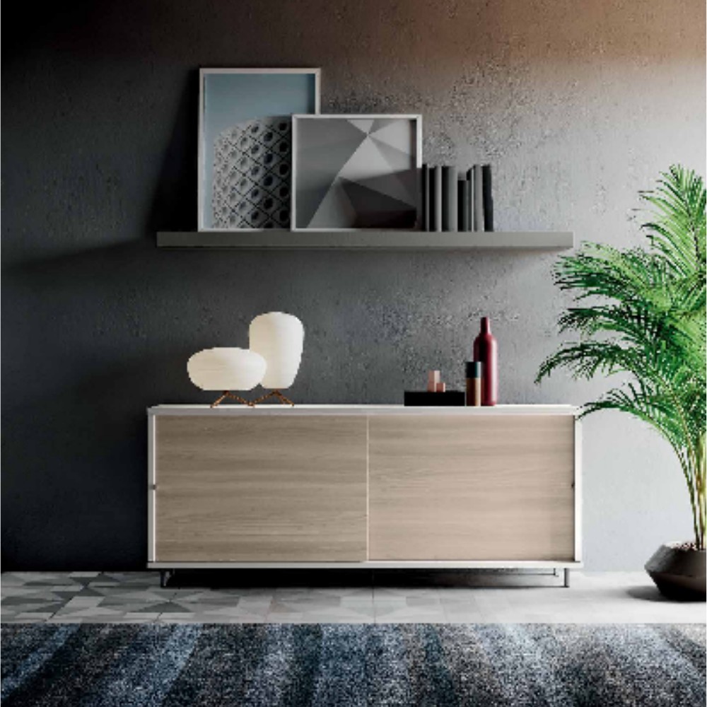 Slide sideboard with sliding doors, in wood and