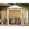 Hexagonal gazebo Ø 4 m sand-colored resinated polyester, with windproof