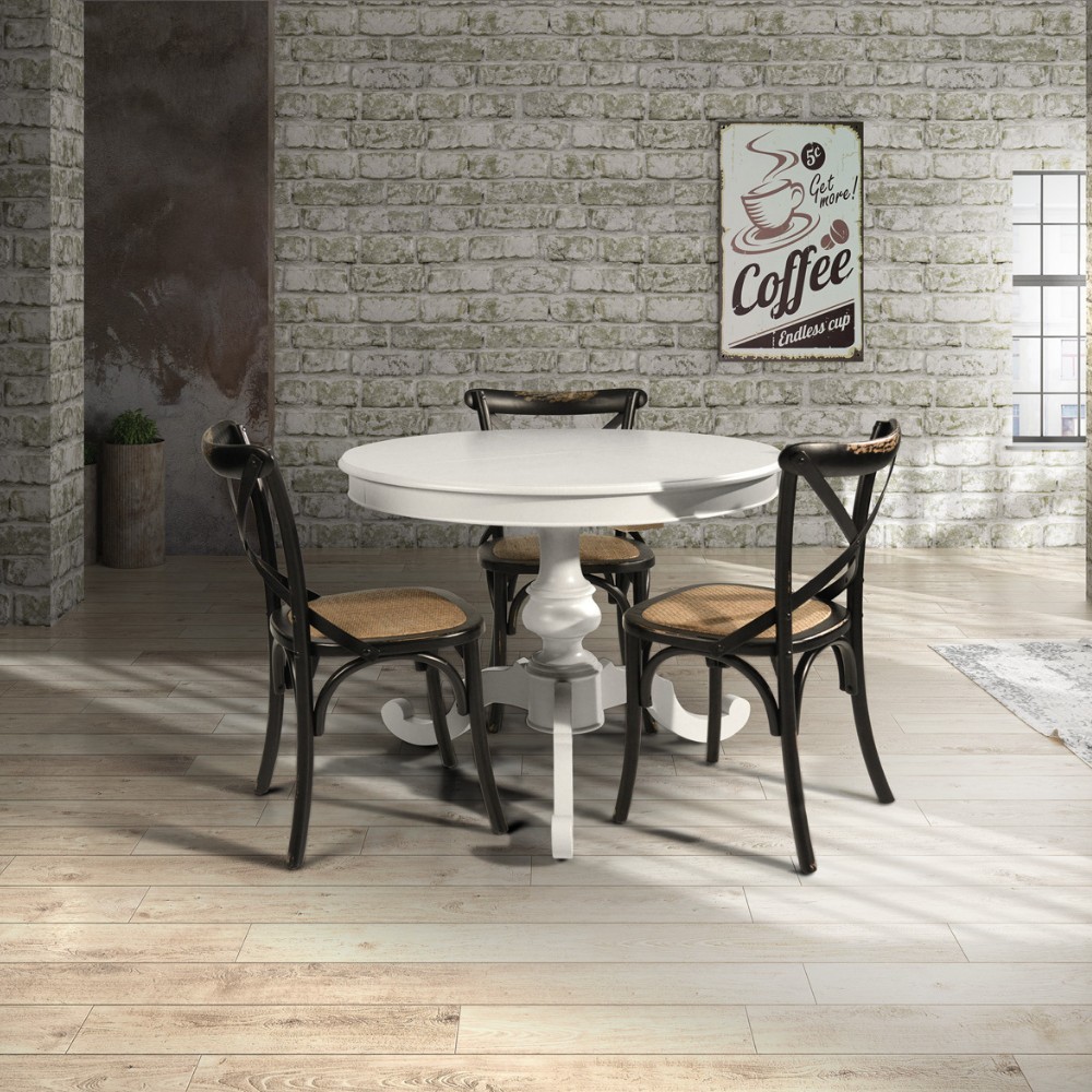 Round extendable table in solid wood, 1 to 40 cm