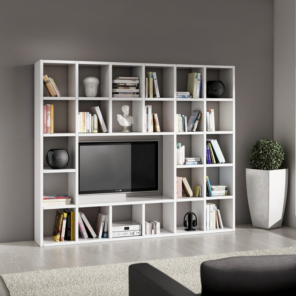 White ash laminate bookcase wall W 261 D 30 H 218 cm