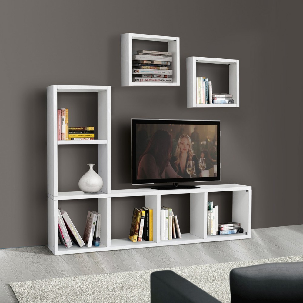 Carla TV bookcase in white ash laminate W 175 D 30 H 132 cm