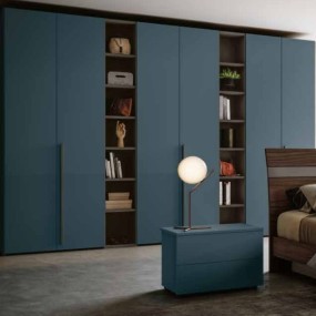 VOLA H245 hinged wardrobe with 3 L90 modules and 2 L20 modular bookcases, Ash Gray and Petrol