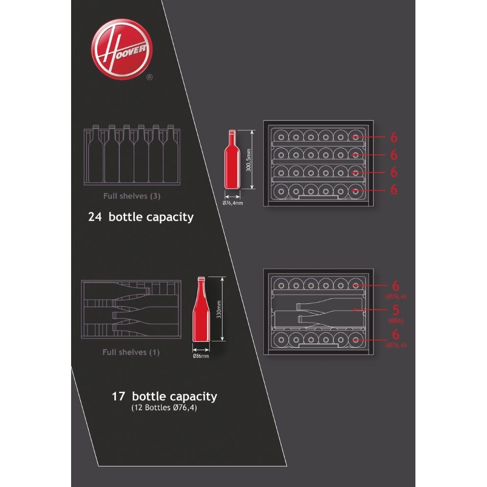 Hoover H-WINE 300 HWCB 45 1 Built-in Black 24 bottle(s)