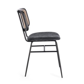 Glenna chair dark gray polyester seat rattan backrest