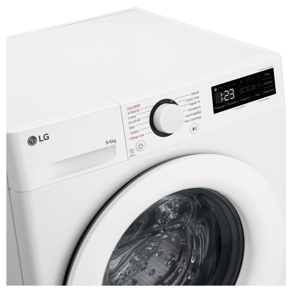 LG D4R3009NSWW machine à laver avec sèche linge Pose libre Charge avant Blanc D