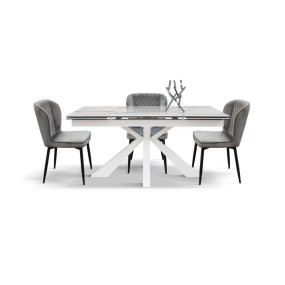 Rover Style extendable table Conor top in statuary white finish
