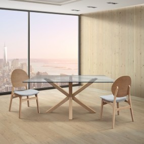 Table fixe Rover Style Venus base en bois plateau en verre 160/90/75 cm