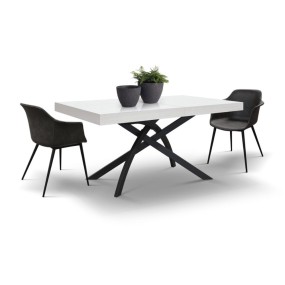Rover Style tavolo allungabile base in metallo piano finitura bianco frassinato 2 allunghe centrali cm 40