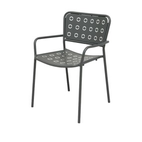 Chaise d'extérieur Pop 2, avec accoudoirs, structure assise et dossier en acier pré-galvanisé, couleur anthracite