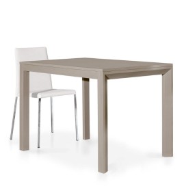 Table moderne en stratifié gris tourterelle avec 1 rallonge de 50 cm