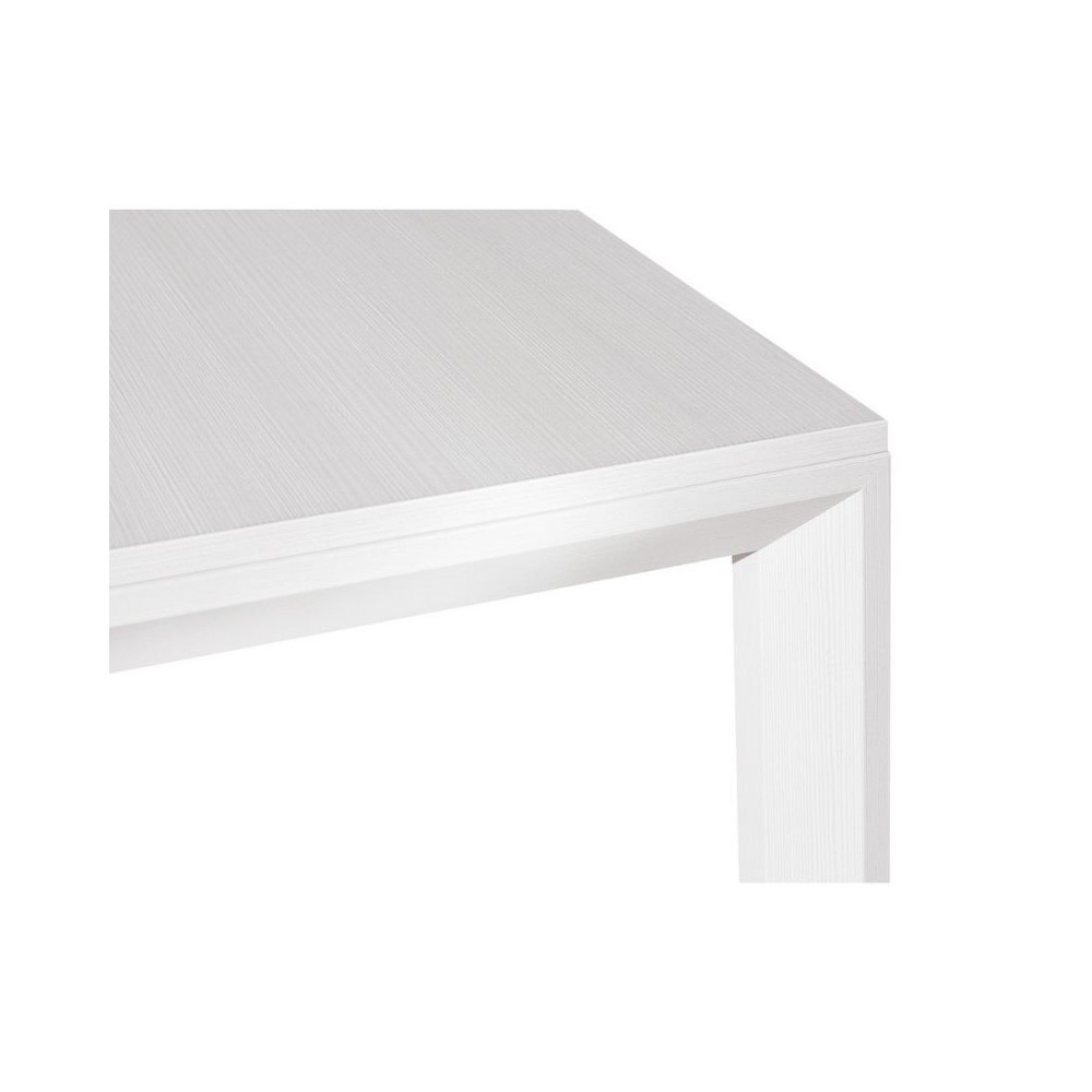Table moderne en stratifié frêne blanc avec 1 rallonge de 50 cm