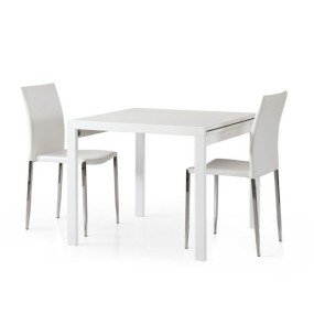 Sonia 2 square extendable table in white ash laminate, 4 seats