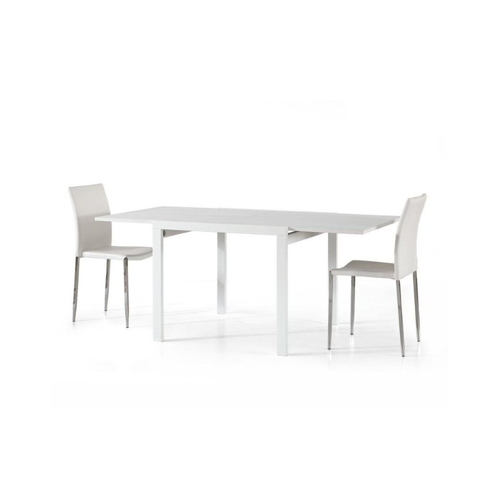 Table carrée extensible en stratifié frêne blanc, 4 places