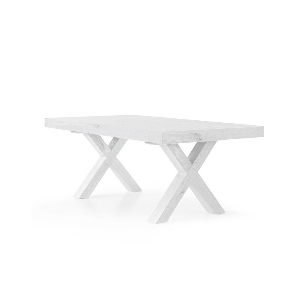 Yucca extendable table, with structure and top in worn white oak laminate, with 2 extensions of 50 cm