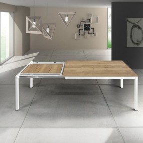Silenia rectangular table with knotted oak laminate top, 1 extension of 50 cm